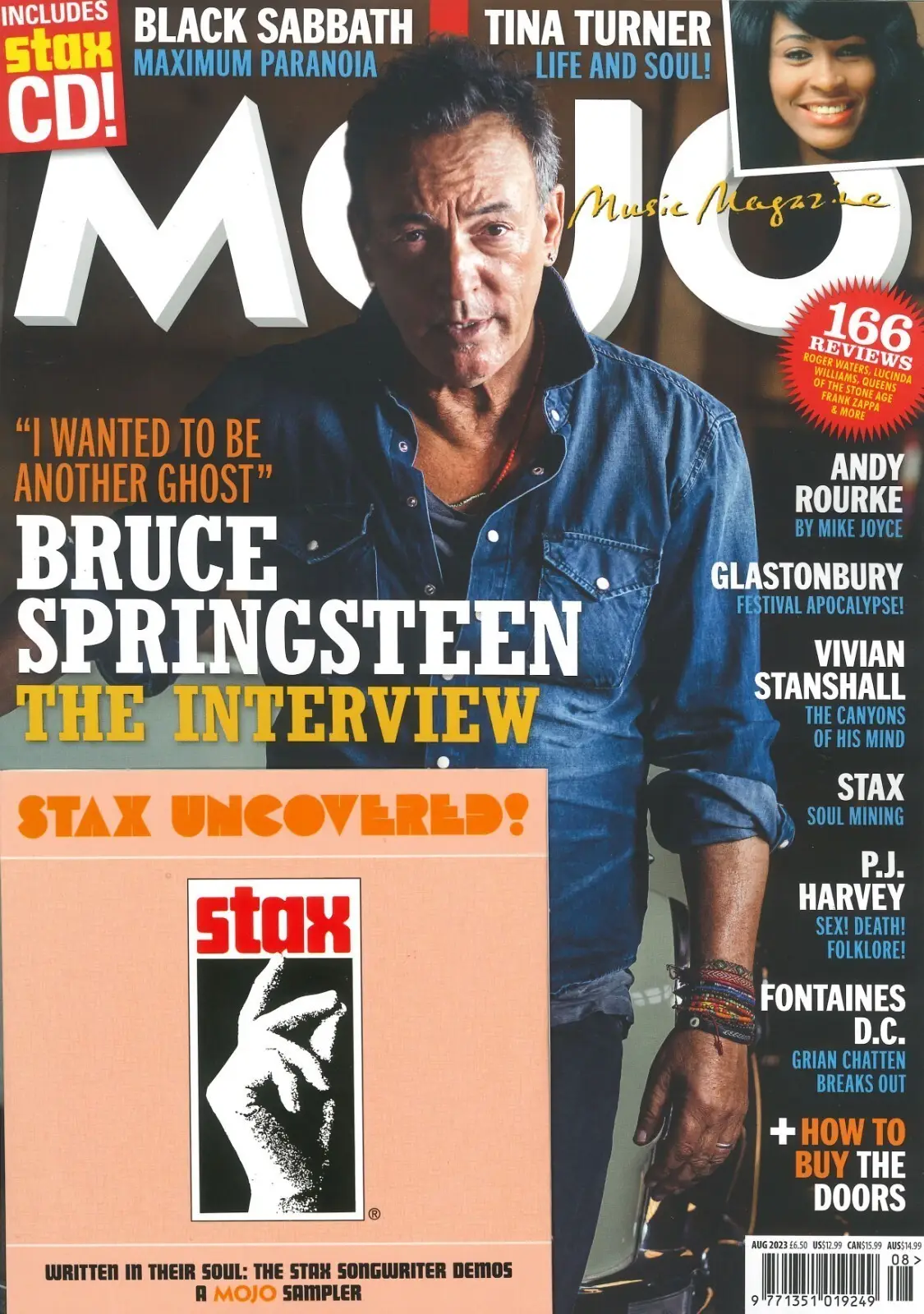 Mojo Magazine, Free CD, Bruce Springsteen, Tina Turner, Black Sabbath, Aug 2023