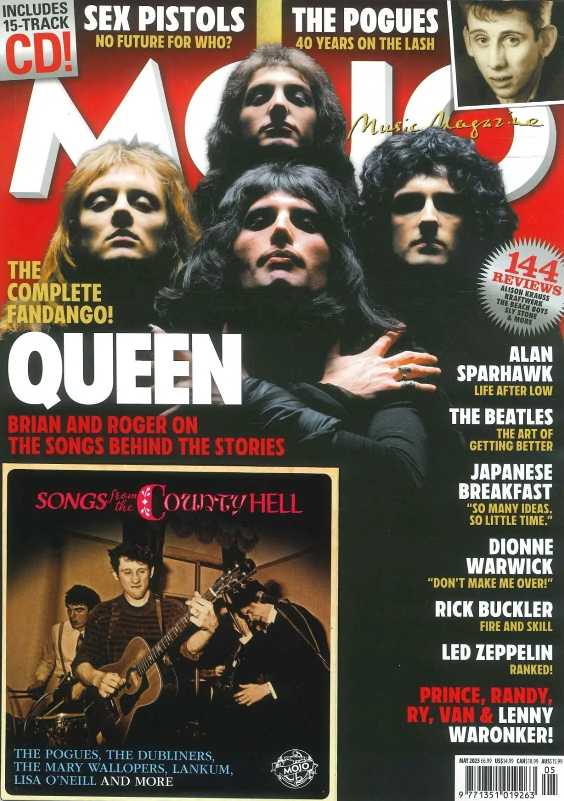 Mojo Magazine Free CD, Queen, Sex Pistols, Beatles, Led Zeppelin, Music May 2025