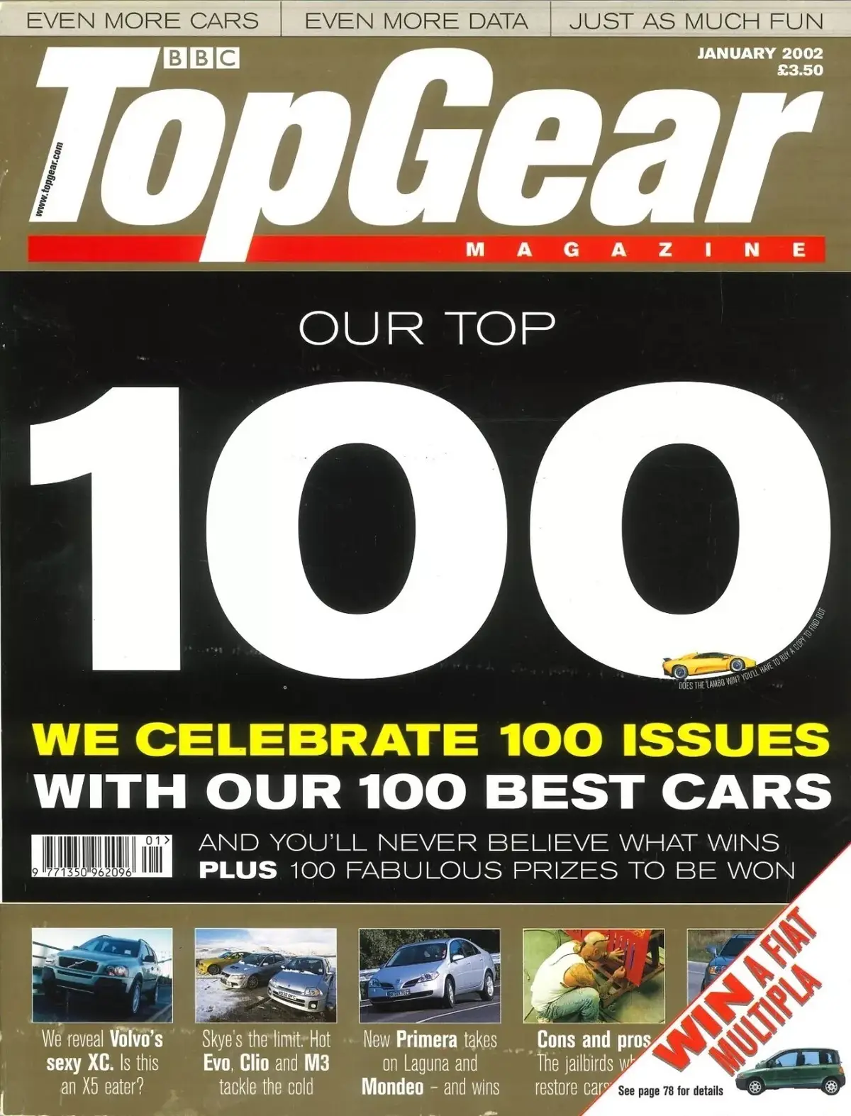 BBC Top Gear Magazine: Issue #100, Best Cars, Volvo XC, Nissan, Ford, Jan 2002