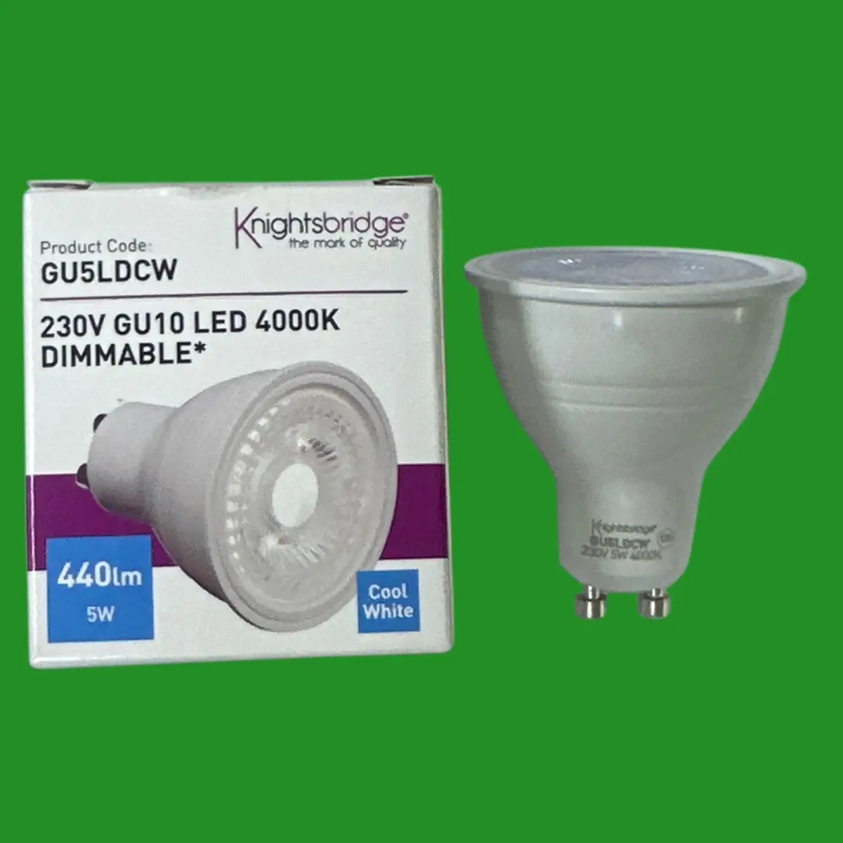 2x 5W (=60W) Knightsbridge Dimmable LED GU10 Reflector Spot Light Bulbs 4000K