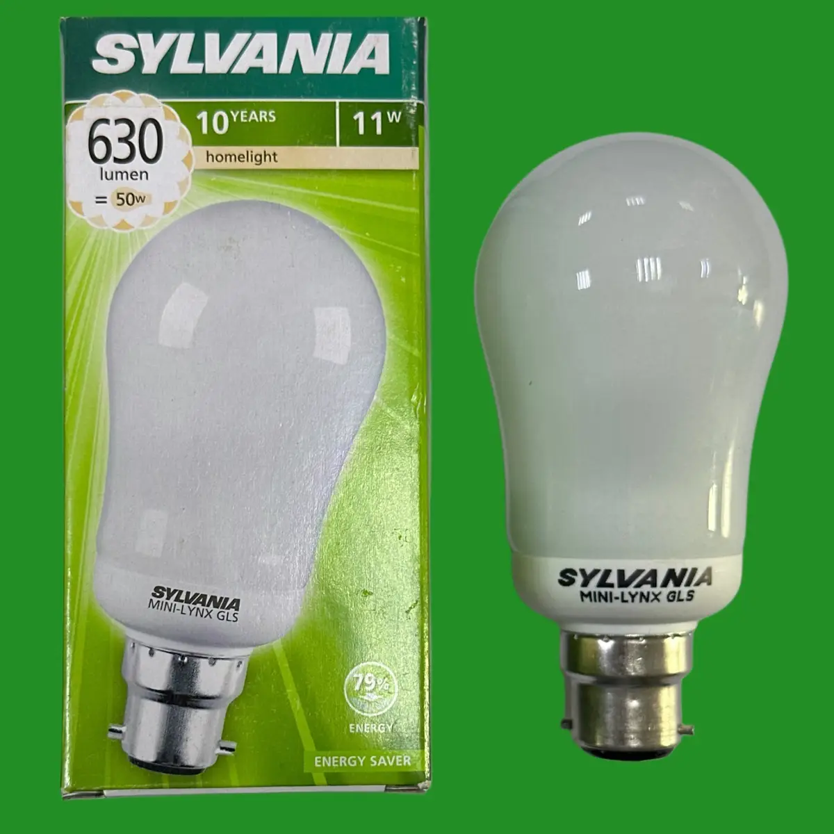 11W (=50W) Sylvania GLS CFL Low Energy Power Saving Globe Light Bulb BC B22 Lamp