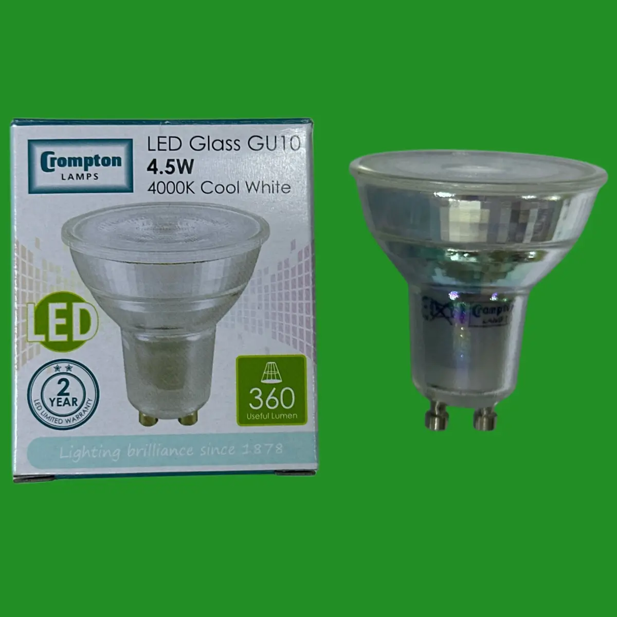 2x 4.5W (=50W) Crompton LED Glass GU10 Reflector Spot Light Bulb 4000K Lamp