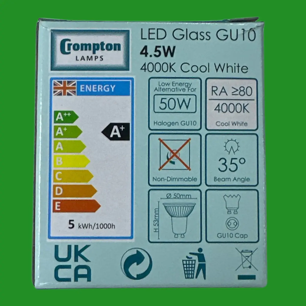 2x 4.5W (=50W) Crompton LED Glass GU10 Reflector Spot Light Bulb 4000K Lamp - image 2 | Free standard UK delivery included | Discount Quality Products