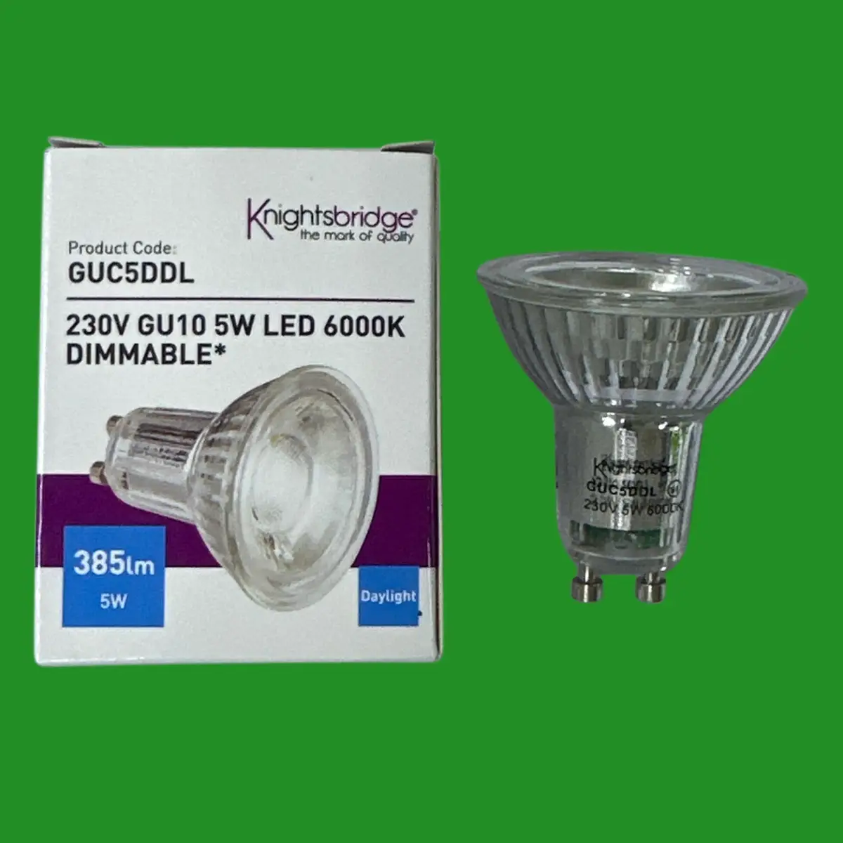 2x 5W (=50W) Knightsbridge Dimmable LED GU10 Reflector Spot Light Bulbs 6000K