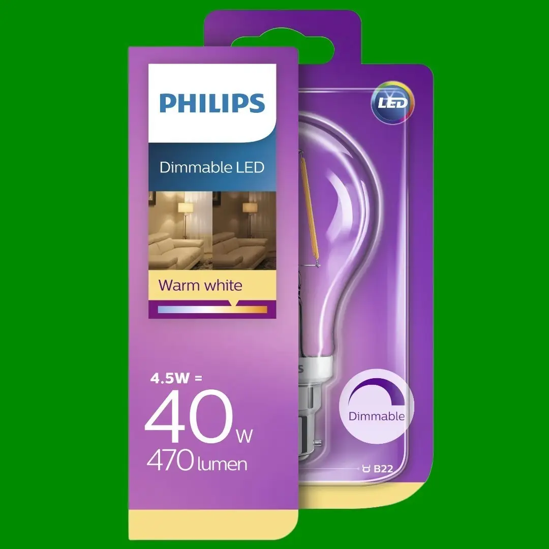 1x 4.5W (=40W) Philips Dimmable LED Filament GLS A60 Light Bulb BC B22 2700K - image 2 | Free standard UK delivery included | Discount Quality Products