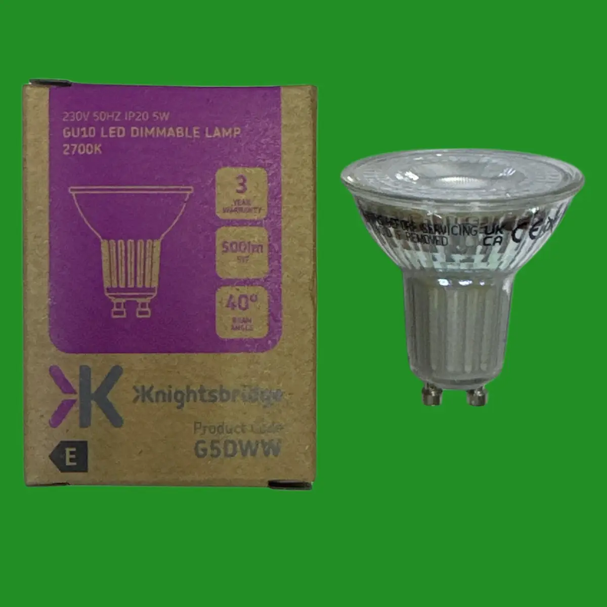 2x 5W (=50W) Knightsbridge Dimmable  LED GU10 Reflector Spot Light Bulbs 2700K