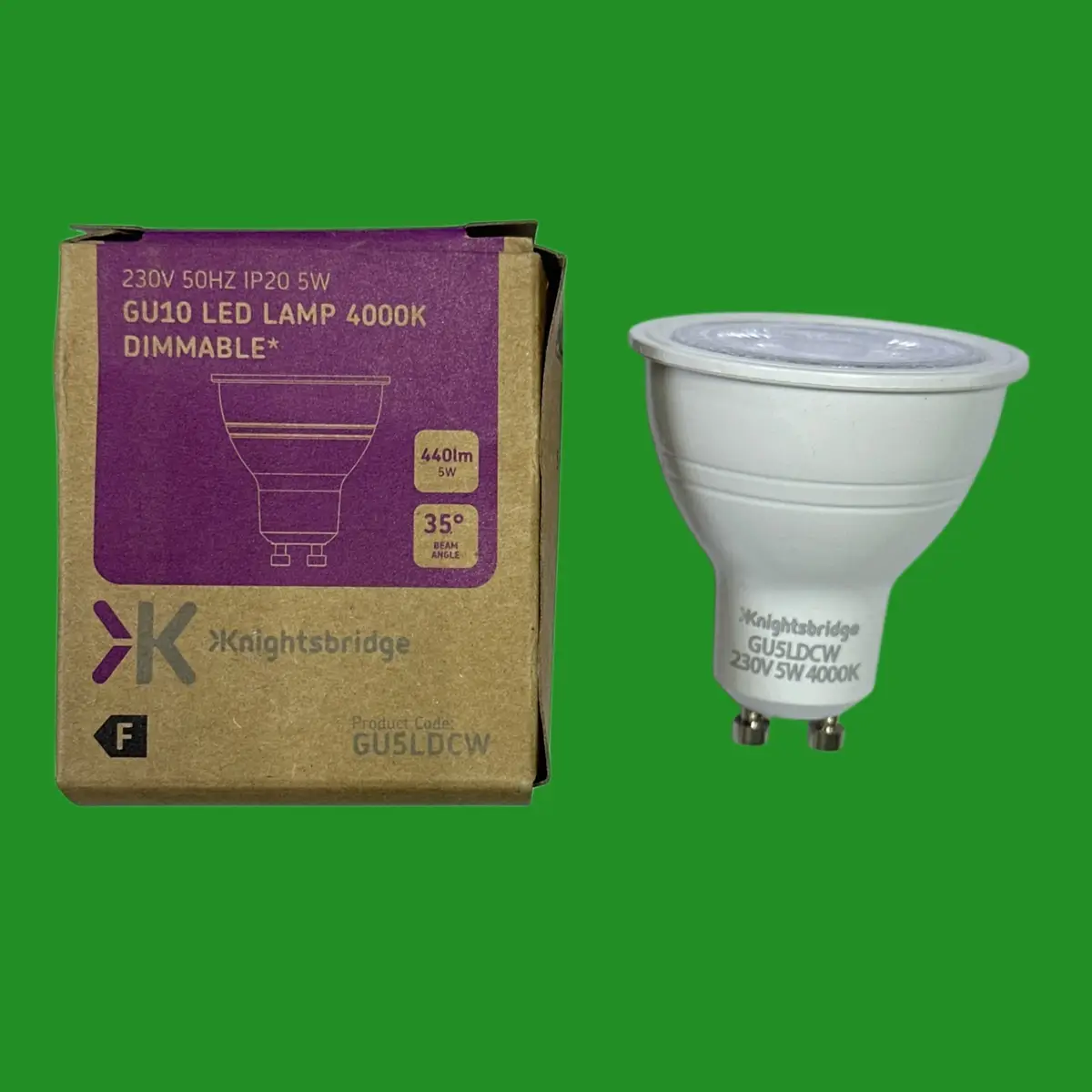 1x 5W (=60W) Knightsbridge Dimmable LED GU10 Reflector Spot Light Bulbs 4000K