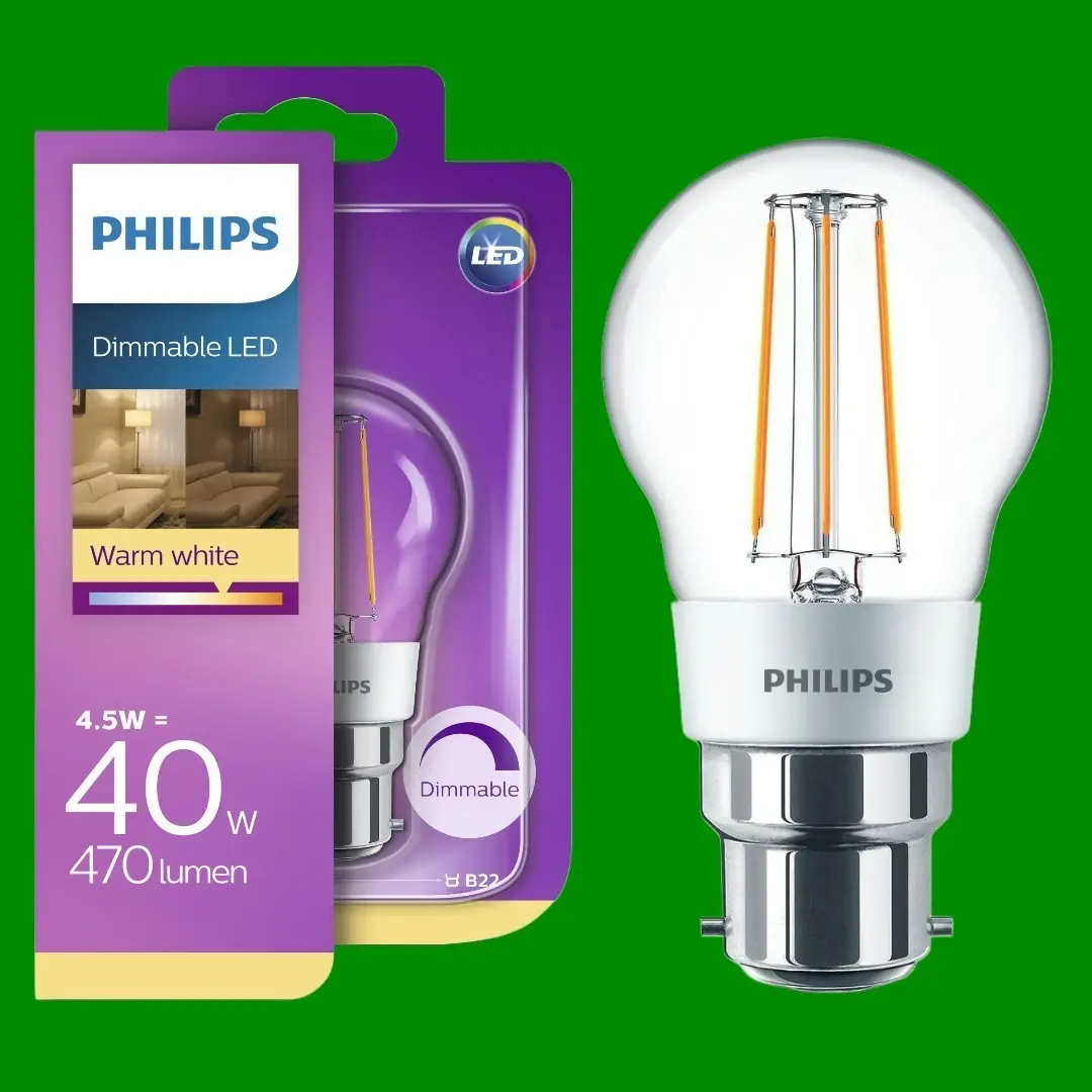 1x 4.5W (=40W) Philips Dimmable LED Filament Rounf Golf Light Bulb BC B22 2700K