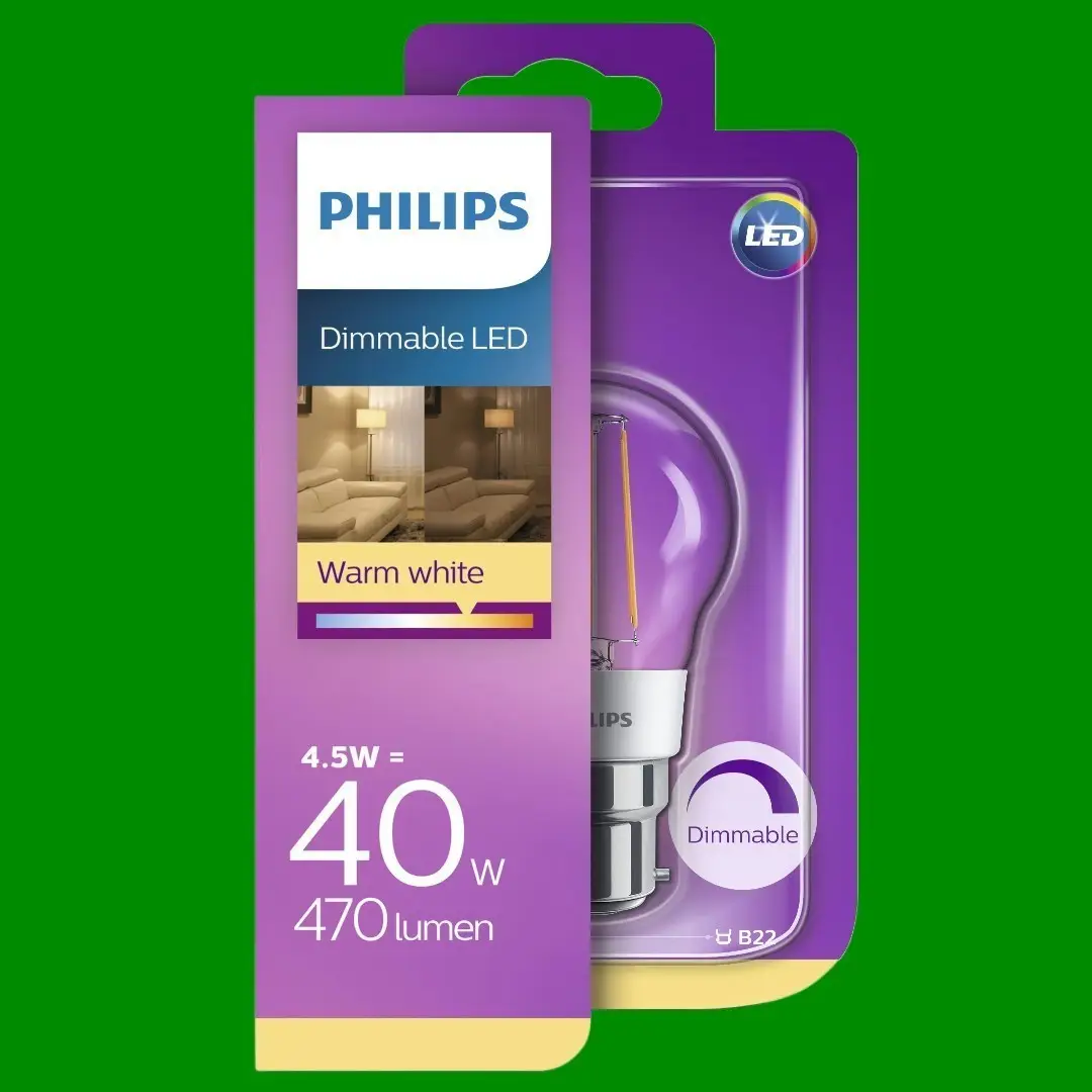 1x 4.5W (=40W) Philips Dimmable LED Filament Rounf Golf Light Bulb BC B22 2700K - image 2 | Free standard UK delivery included | Discount Quality Products