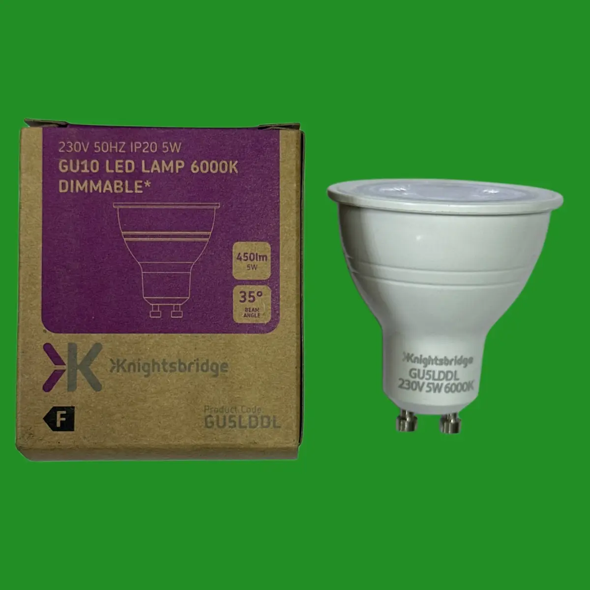 1x 5W (=60W) Knightsbridge Dimmable LED GU10 Reflector Spot Light Bulbs 6000K