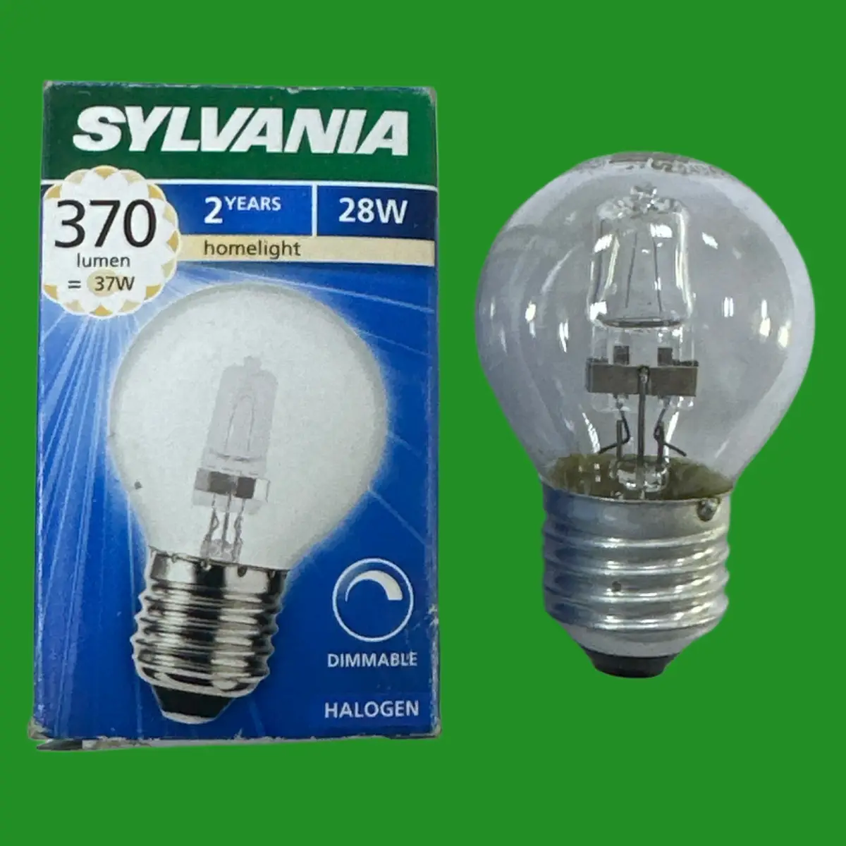 4x 28W (=38W) Sylvania Clear Halogen Round Golf Dimmable Light Bulbs