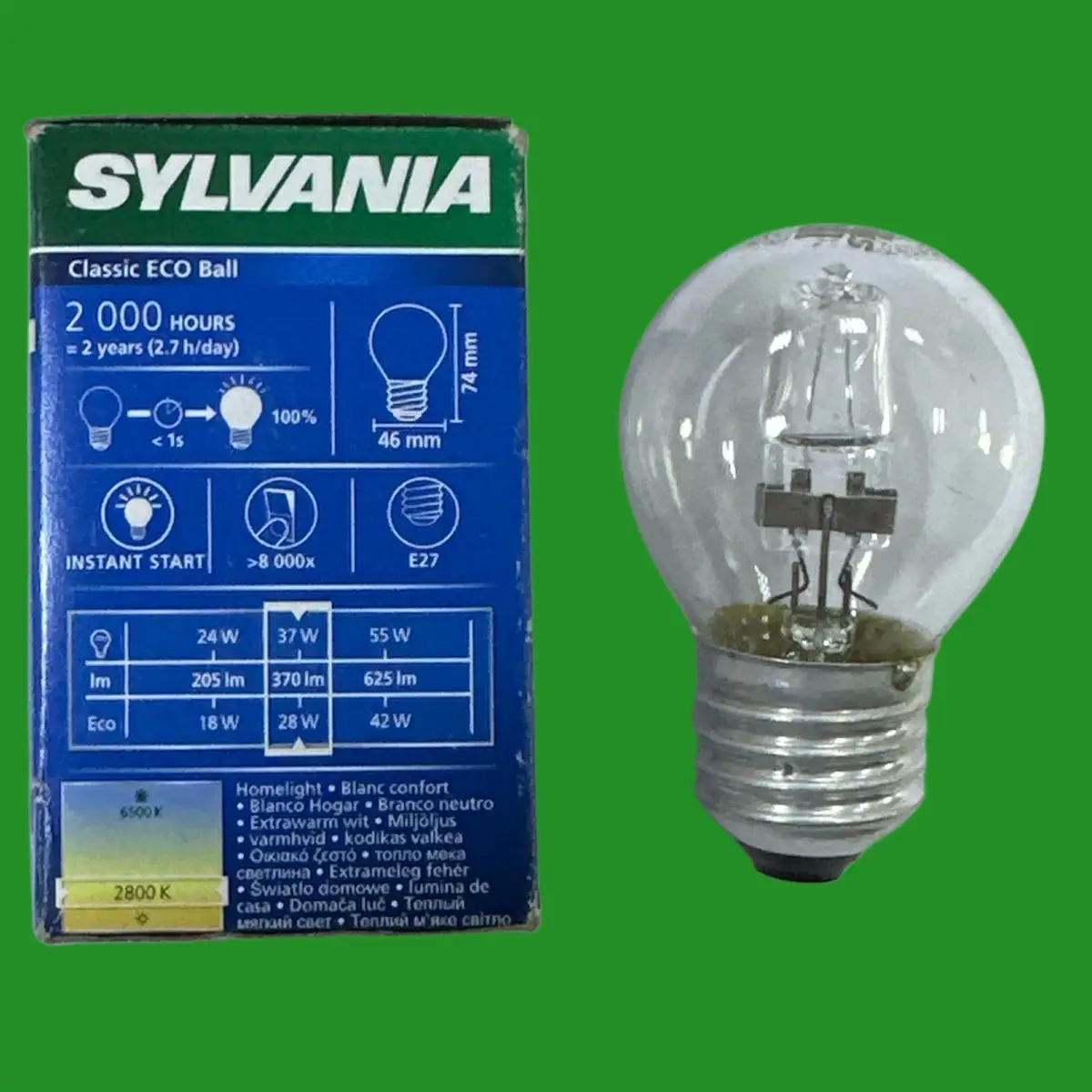 4x 28W (=38W) Sylvania Clear Halogen Round Golf Dimmable Light Bulbs - image 2 | Free standard UK delivery included | Discount Quality Products