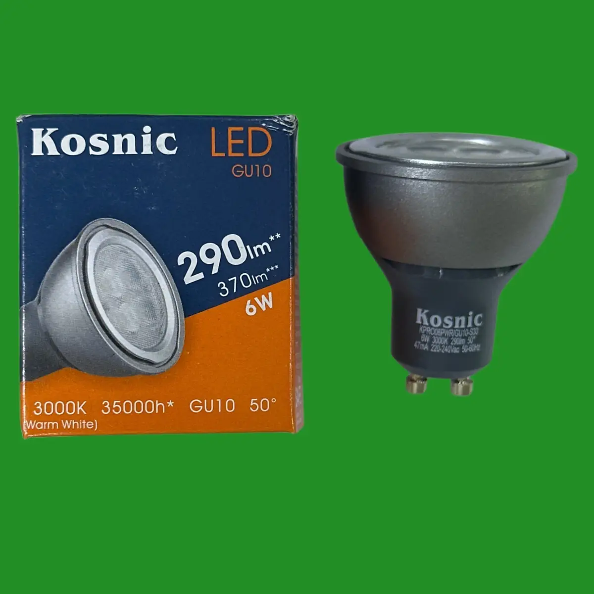 2x 6W (=50W) Kosnic LED GU10 Reflector Spot Light Bulbs 3000K 50 Degree