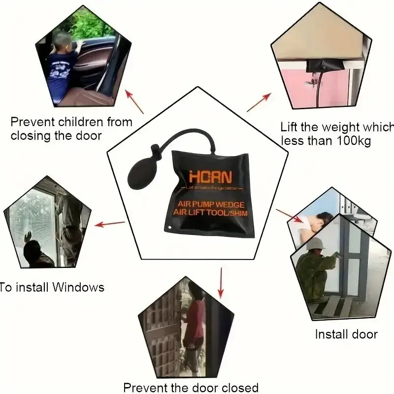 Black Inflatable Airbag Adjustable Car Air Lift Pump Door Repair Cushion Wedge - image 3 | Free standard UK delivery included | Discount Quality Products
