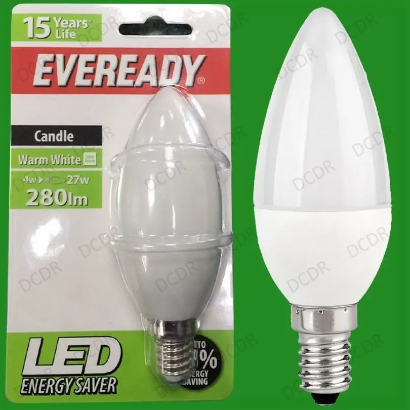 4W EVEREADY LED Candle Light Bulb E14 SES Small Edison Screw 3000K Lamp