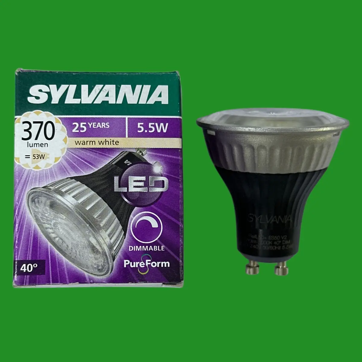 2x 5.5W (=50W) Sylvania Dimmable LED GU10 Reflector Spot Light Bulbs 3000K