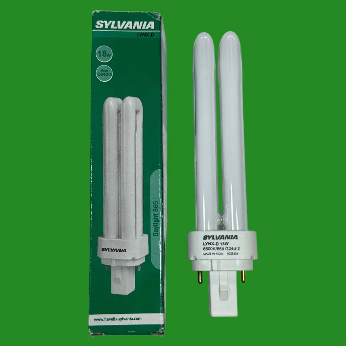1x 18W Sylvania G24d-2 2 pin CFL Light Bulb PL 6500K Daylight 865 Low Energy PLC