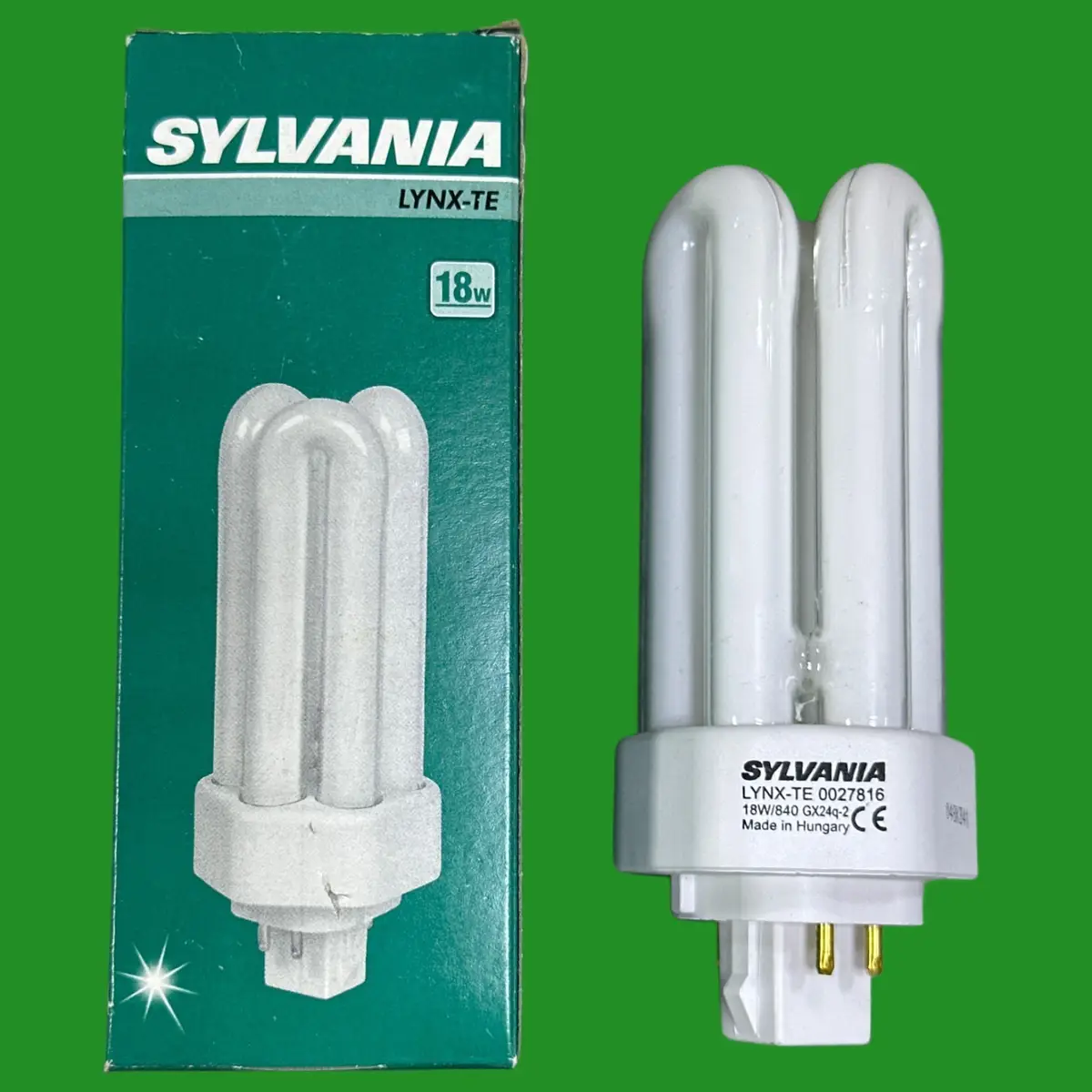1x 18W Sylvania GX24q-2, 4 pin Low Energy PLT PL CFL Light Bulb 4000K Cool White