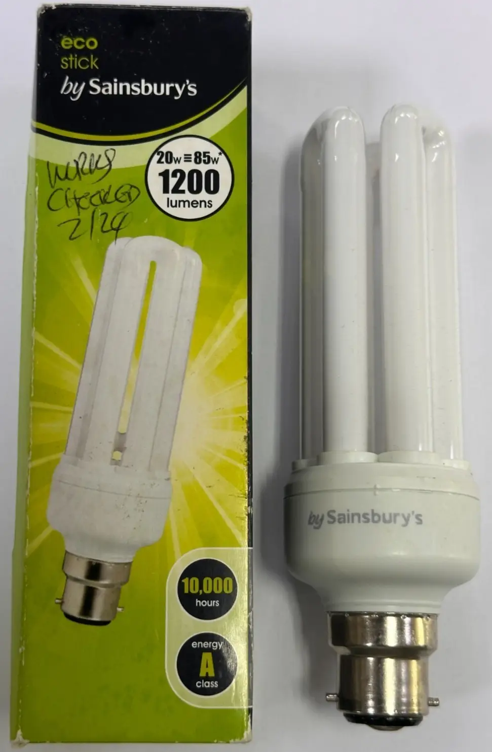 1x 20W (=85W) CFL Stick Low Energy Power Saving Light Bulbs Bayonet BC B22 Lamp