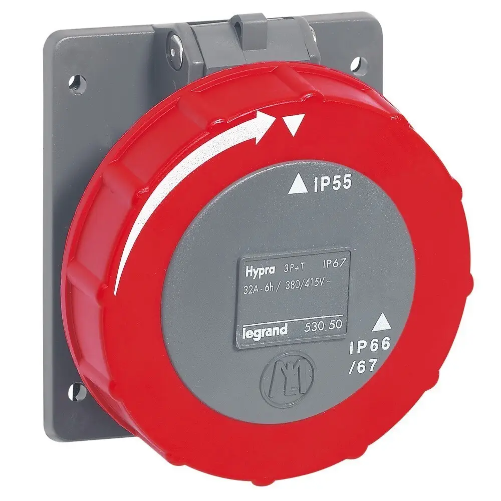 32A 415V IP67 Legrand Hypra 3P +T Red Industrial Power Panel Socket