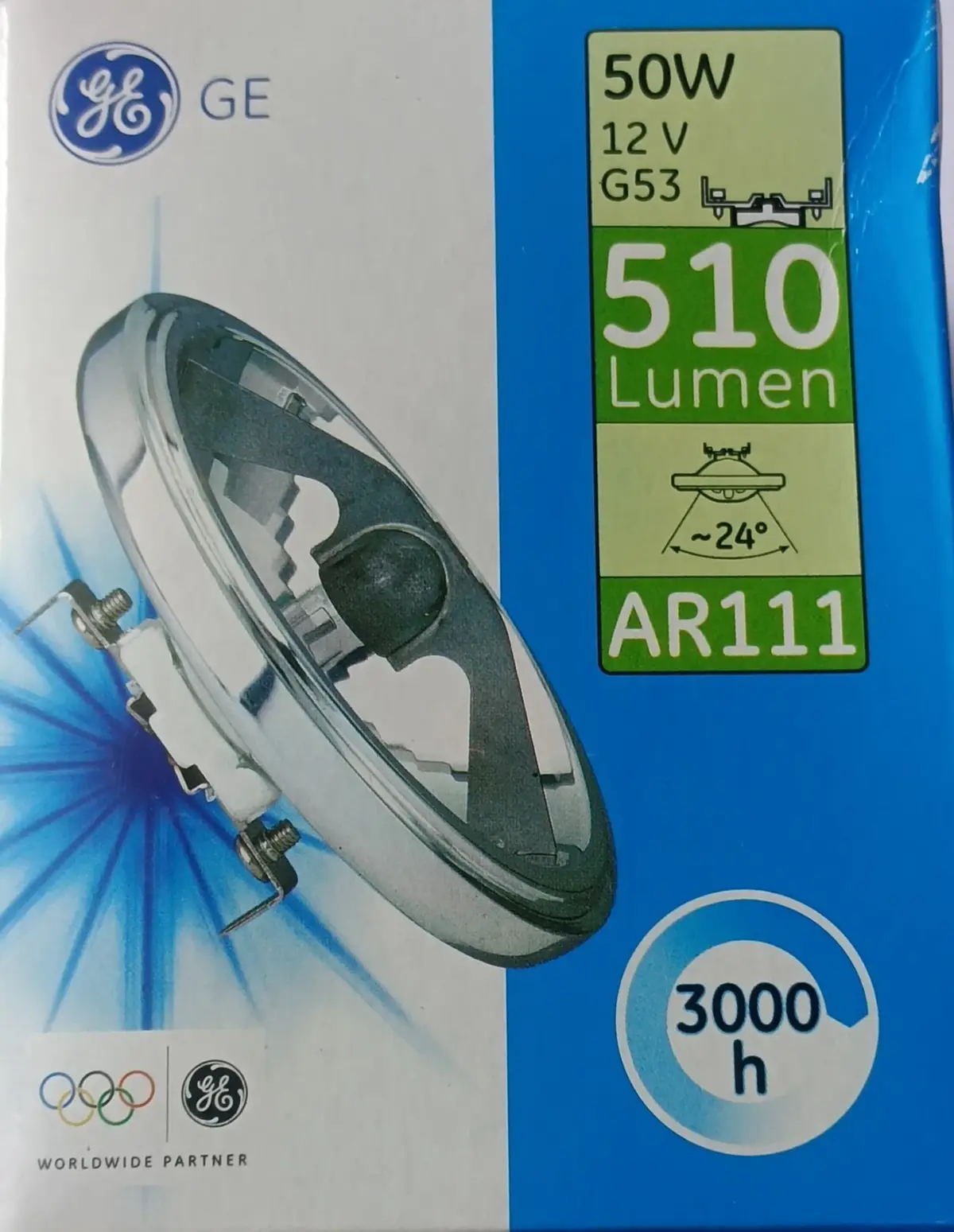 2x 50W GE AR111 G53 Aluminium Reflector 12V Light Bulb 24 Deg Energy Saving Lamp