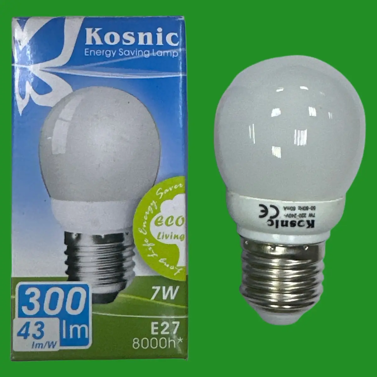 1x 7W (=30W) Kosnic Round Golf CFL Light Bulb Low Energy ES E27 Edison Screw