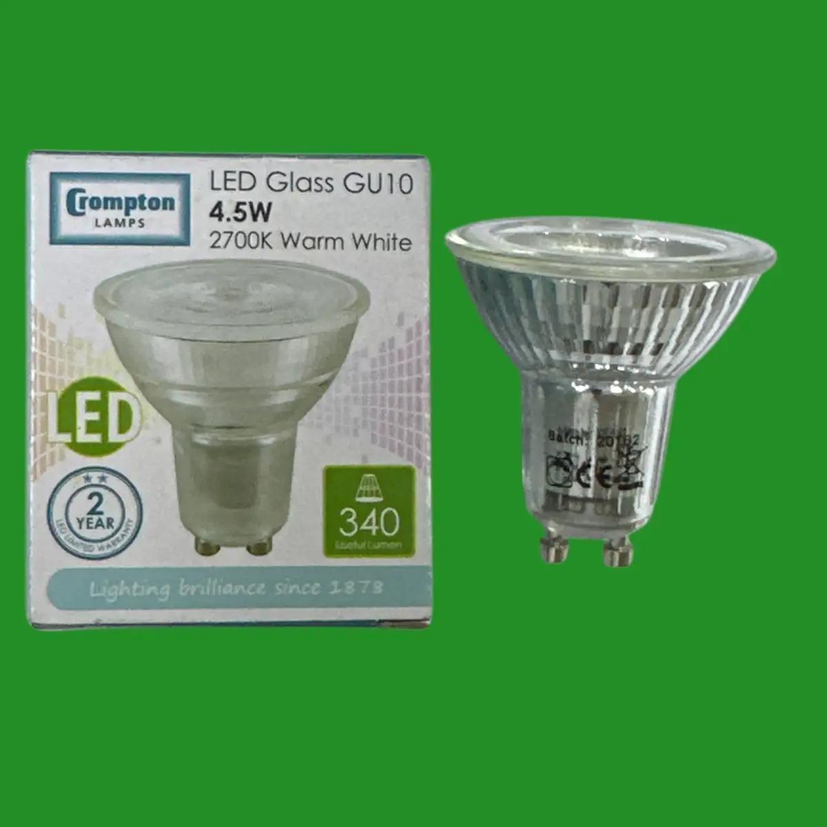 1x 4.5W (=50W) Crompton LED Glass GU10 Reflector Spot Light Bulb 2700K Lamp