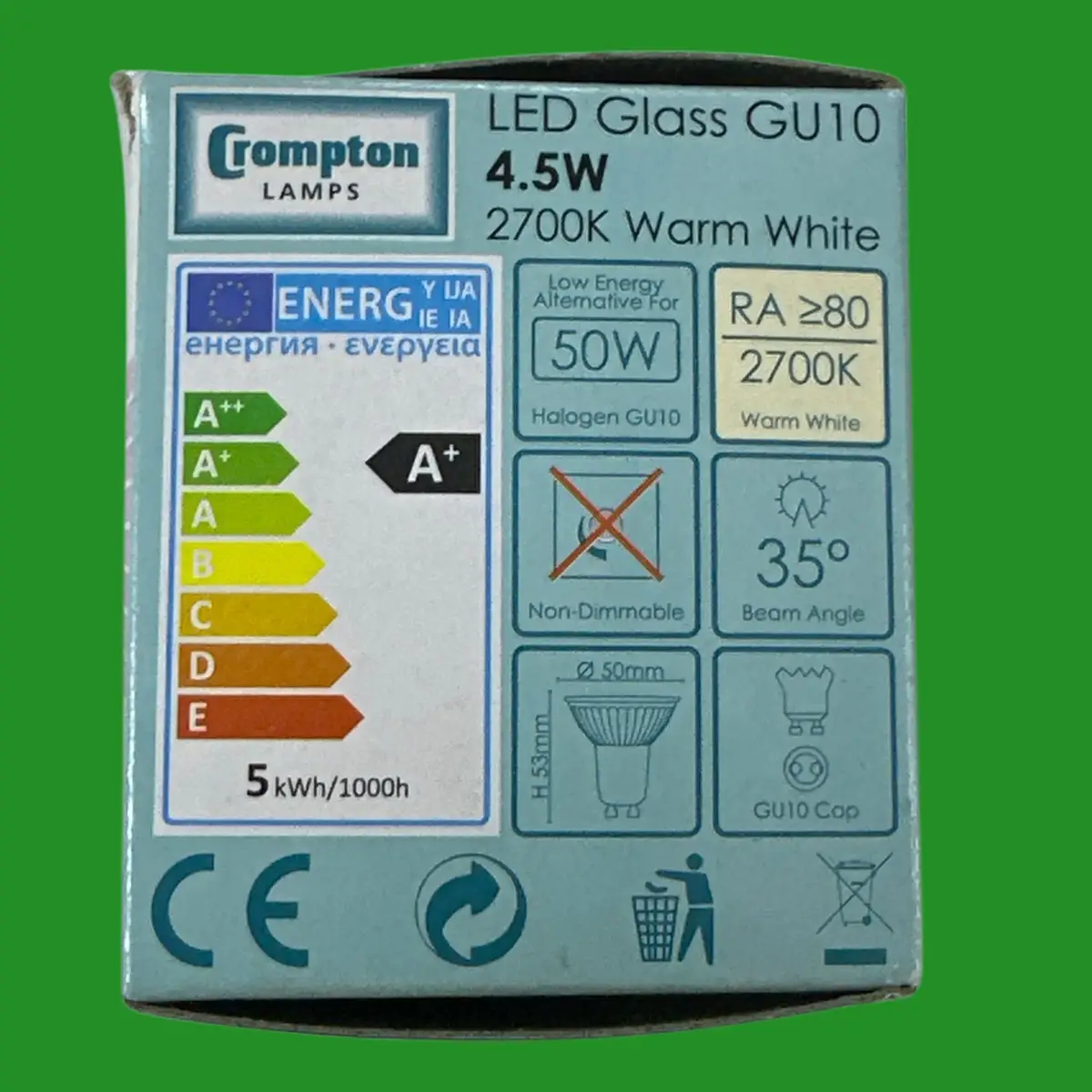 1x 4.5W (=50W) Crompton LED Glass GU10 Reflector Spot Light Bulb 2700K Lamp - image 2 | Free standard UK delivery included | Discount Quality Products