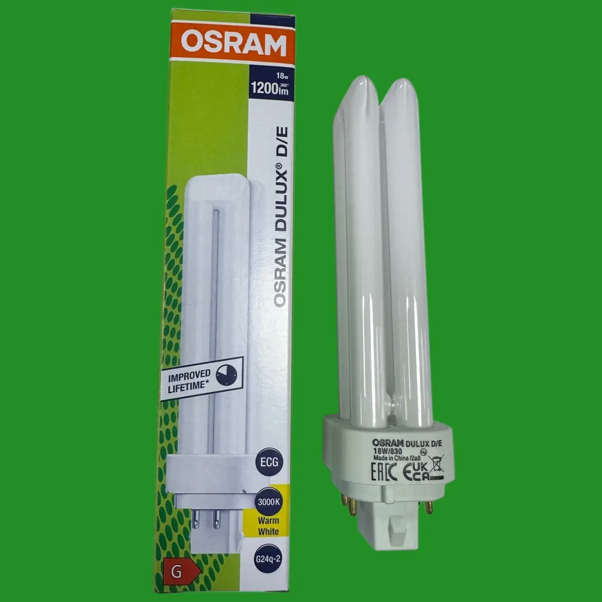 1x 18W OSRAM Dimmable G24q-2, 4 pin 3000K Low Energy CFL PLC Light Bulb Lamp