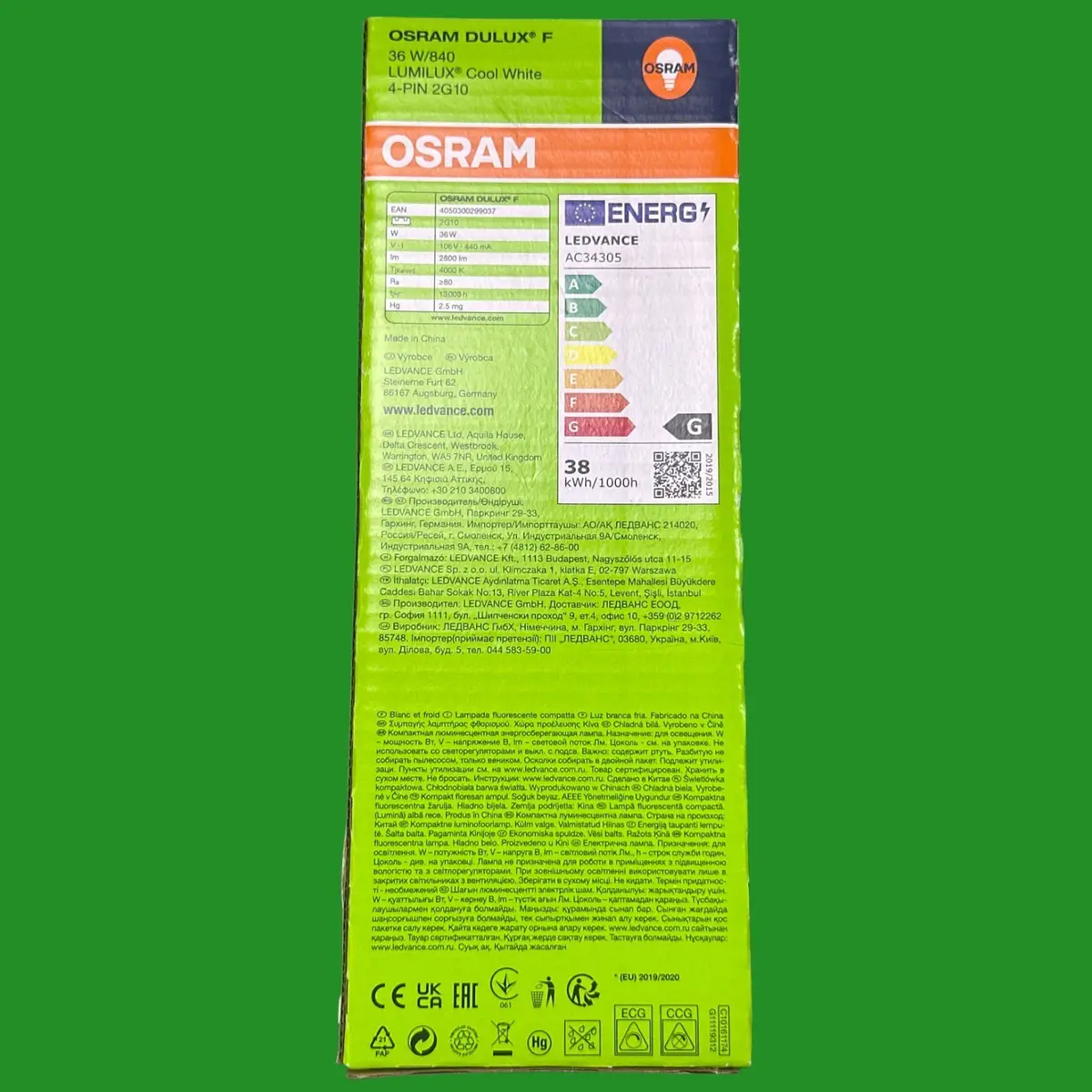 36W OSRAM Dimmable 2G10 4 Pin Dulux F CFL Low Energy 4000K 840 Light Bulb - image 2 | Free standard UK delivery included | Discount Quality Products
