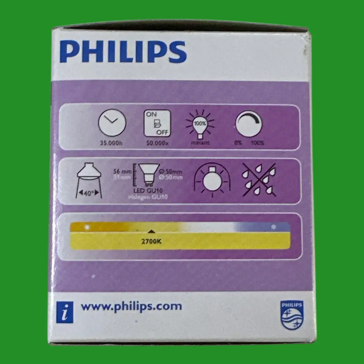 1x 4.3W (=50W) Philips Dimmable LED GU10 Reflector Spot Light Bulb 2700K Lamp - image 2 | Free standard UK delivery included | Discount Quality Products