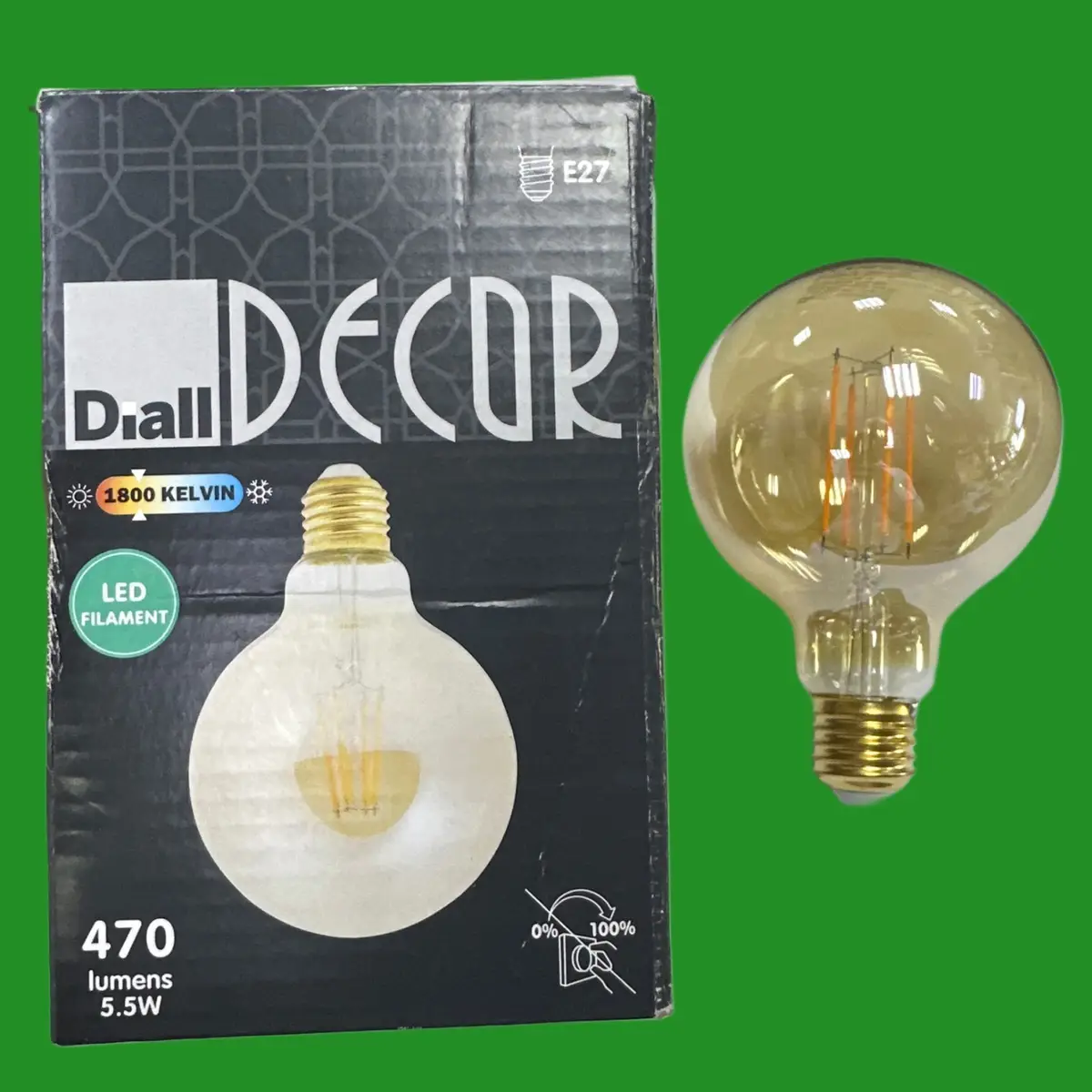 5.5W =40W Diall G95 Amber LED Filament Light Bulb 95mm Large Globe ES E27 Screw