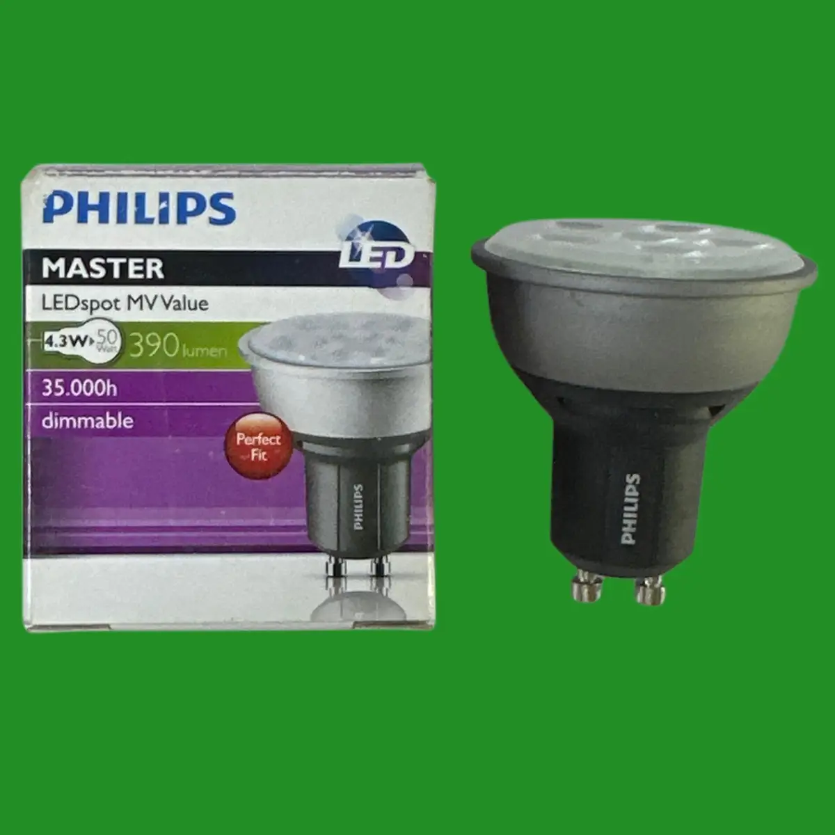 1x 4.3W (=50W) Philips Dimmable LED GU10 Reflector Spot Light Bulb 4000K Lamp