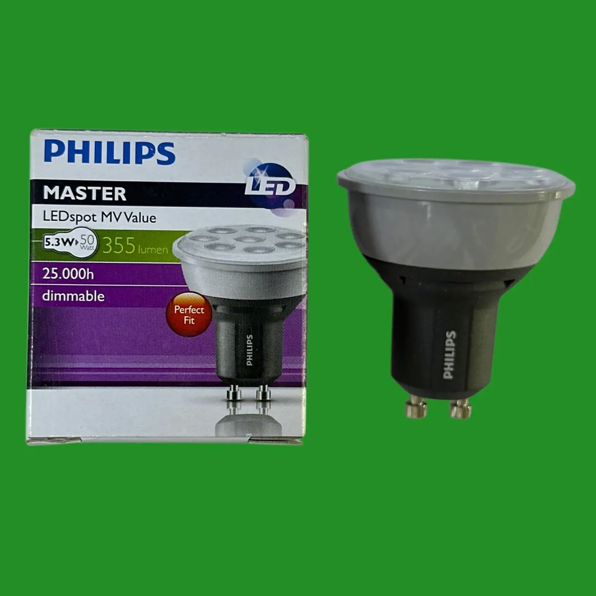 1x 5.3W (=50W) Philips Dimmable LED GU10 Reflector Spot Light Bulb 3000K Lamp