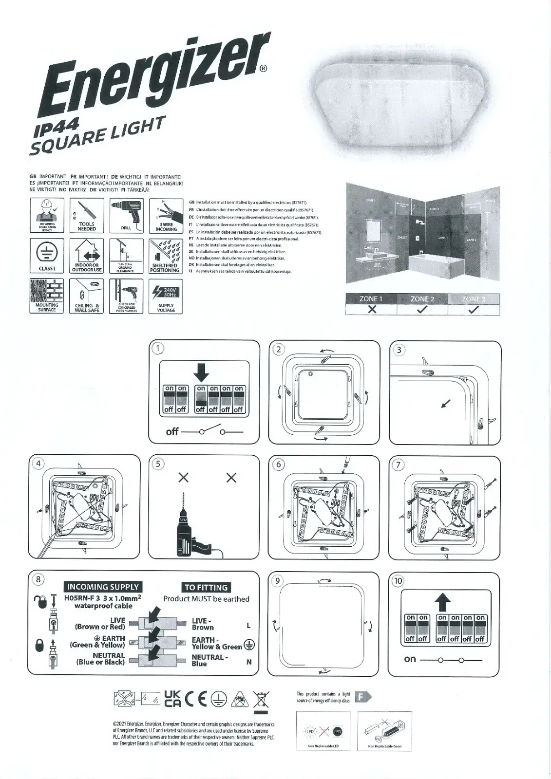 16W Energizer LED IP44 Square Ceiling Bulkhead Light, 4000K Cool White, 1200lm - image 6 | Free standard UK delivery included | Discount Quality Products
