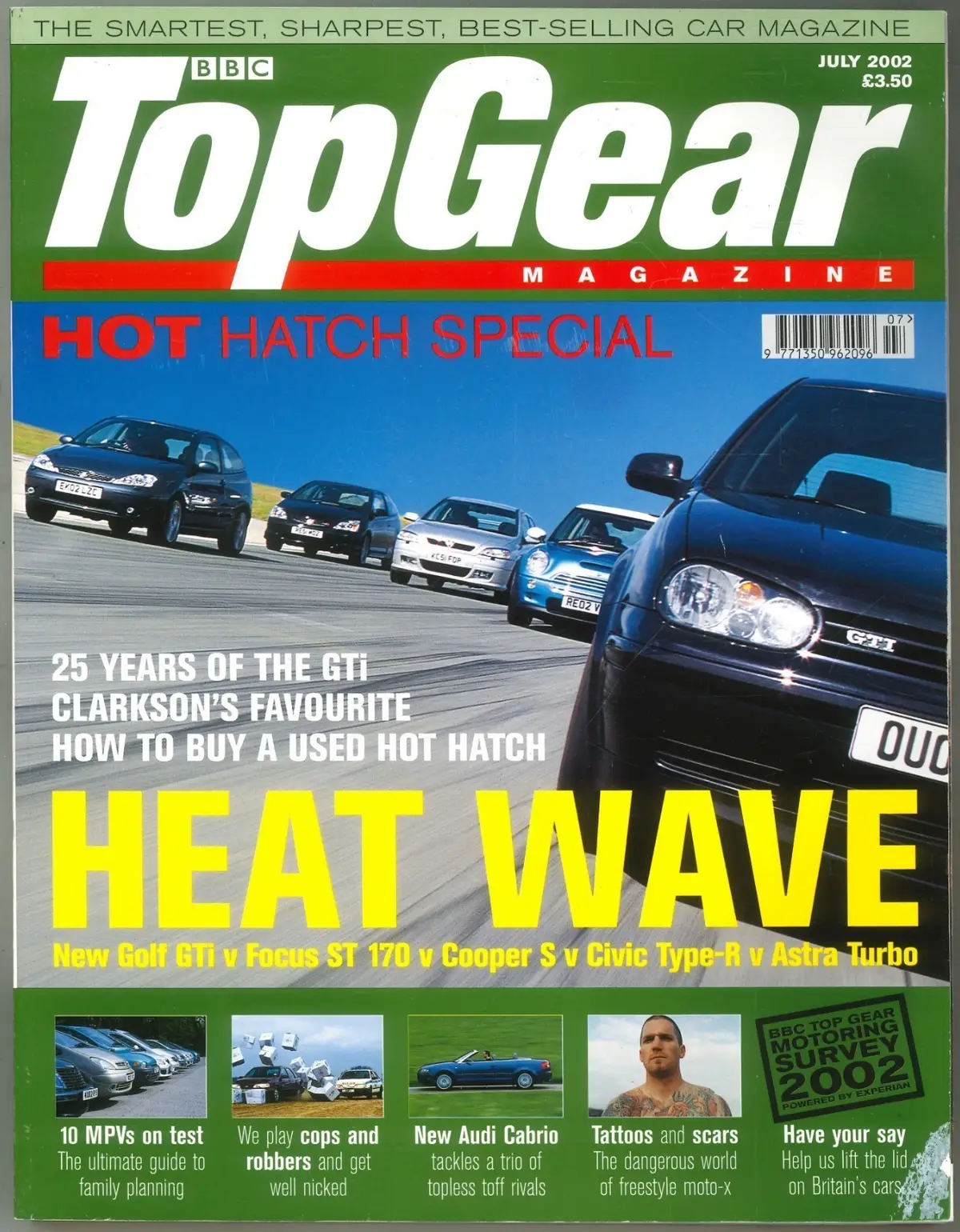 BBC Top Gear Magazine: Issue #106, VW Golf GTi, Focus ST, Cooper S, July 2002