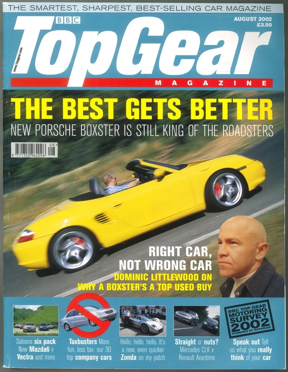 BBC Top Gear Magazine: Issue #107, Porsche Boxster, Pagani Zonda, BMW, Aug 2002
