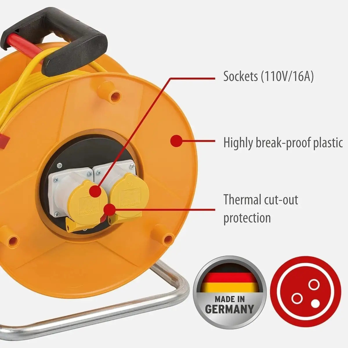50m 2 CEE Sockets 16A 110V Brennenstuhl Garant Cable Reel IP44 Extension Lead - image 8 | Free standard UK delivery included | Discount Quality Products