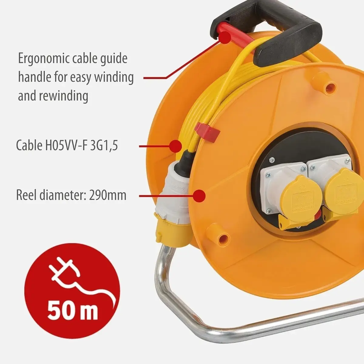 50m 2 CEE Sockets 16A 110V Brennenstuhl Garant Cable Reel IP44 Extension Lead - image 9 | Free standard UK delivery included | Discount Quality Products