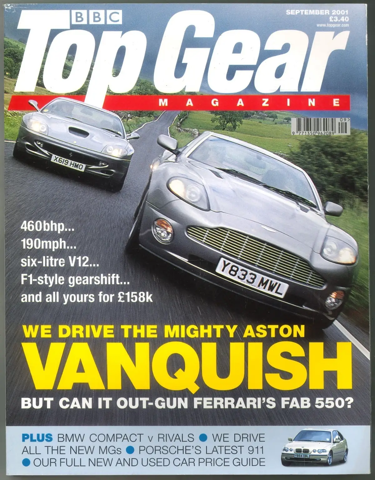 BBC Top Gear Magazine Issue #96, Aston Martin Vanquish, BMW, Sept 2001 (Creases)
