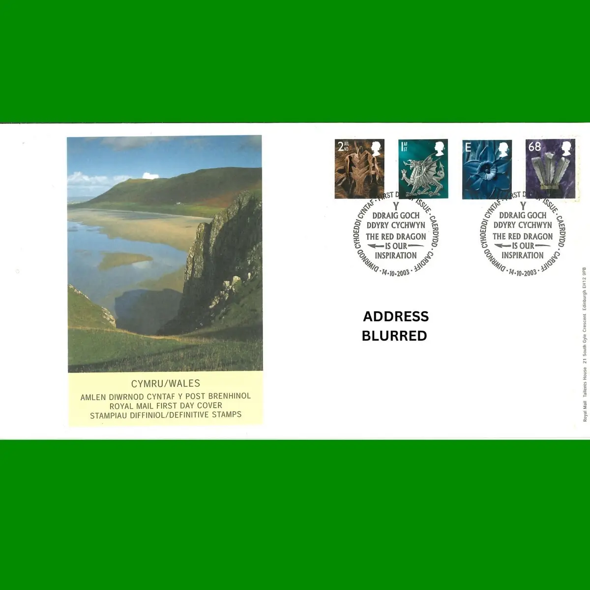 FDC Regional Definitive Wales Stamps Royal Mail Cover 14.10.2003