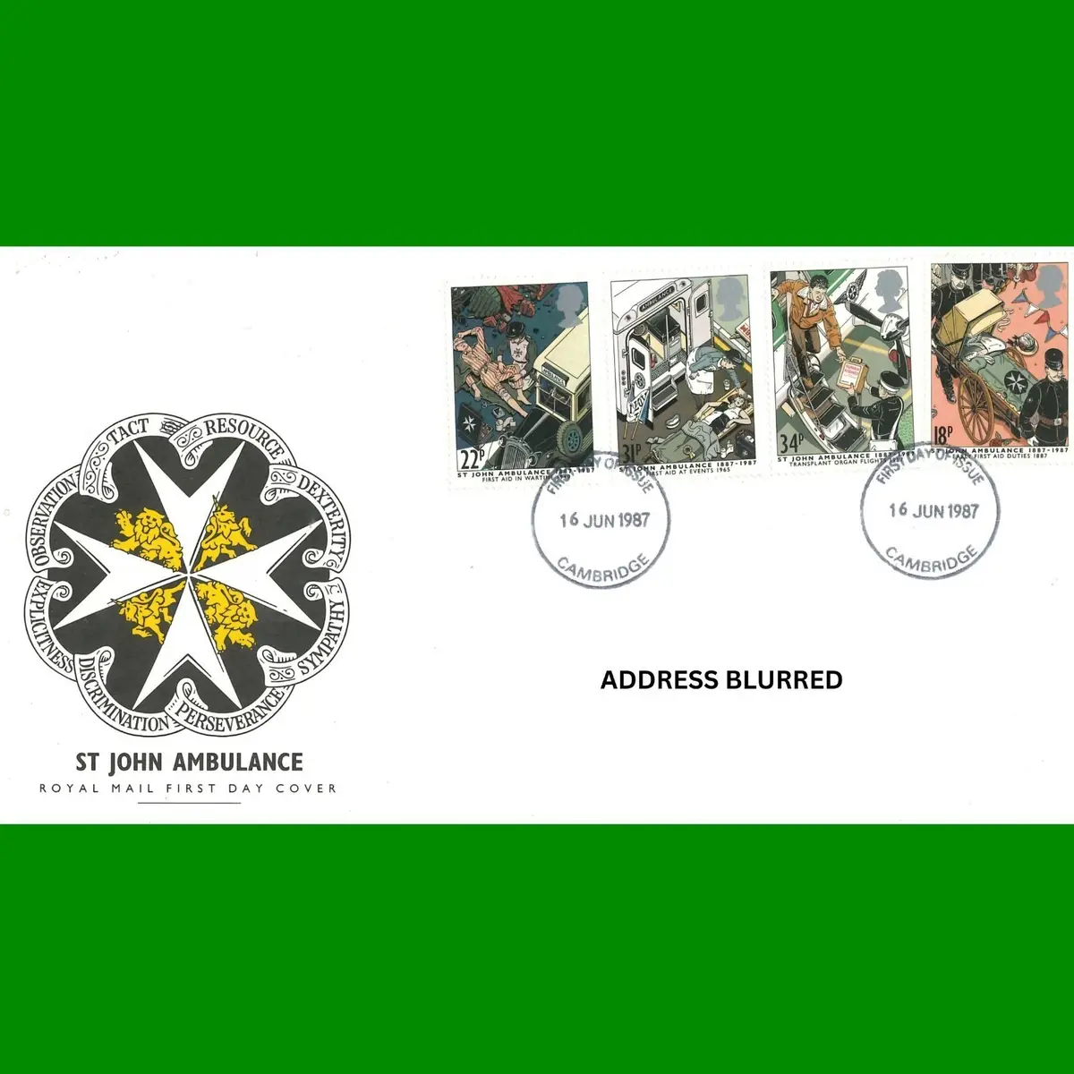 FDC St John Ambulance Commemorative Stamps First Day Cover 16.6.1987