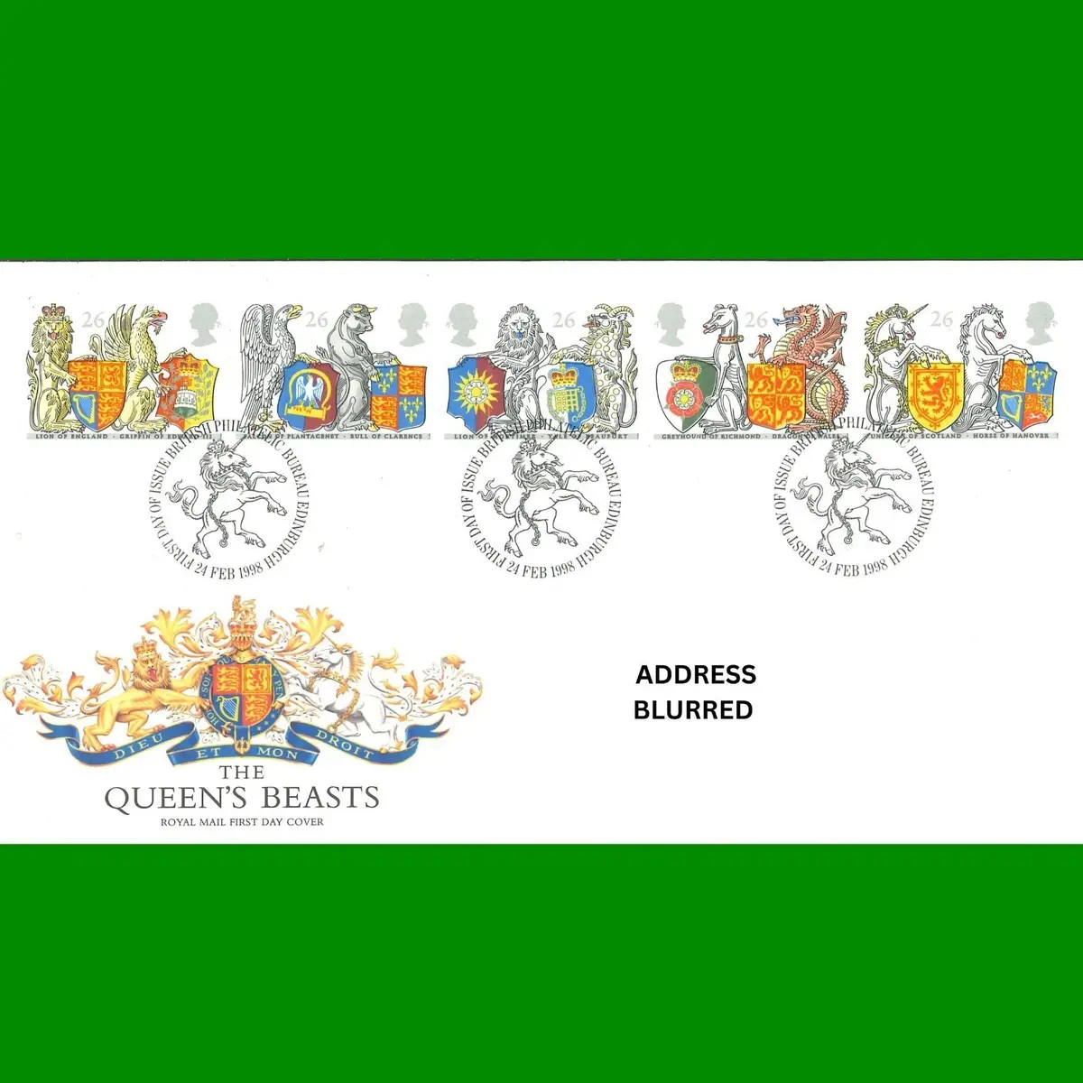 FDC The Queens Beasts Stamps Royal Mail Official Commemorative Cover 24.2.1998