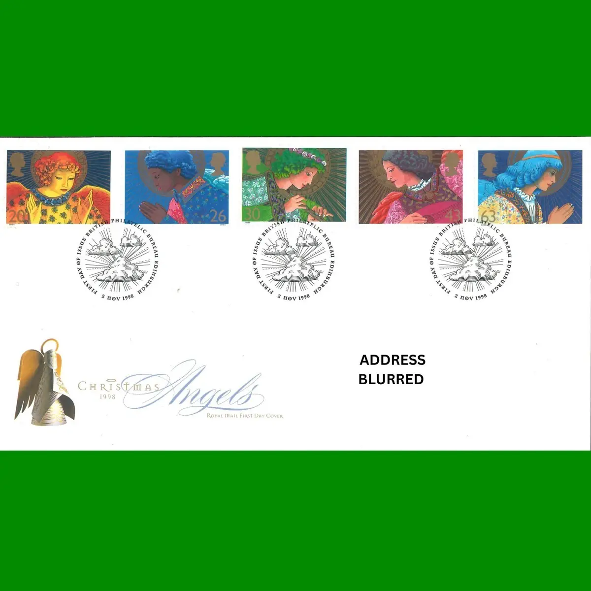 FDC Christmas Angels Stamps Royal Mail Commemorative First Day Cover 2.11.1998