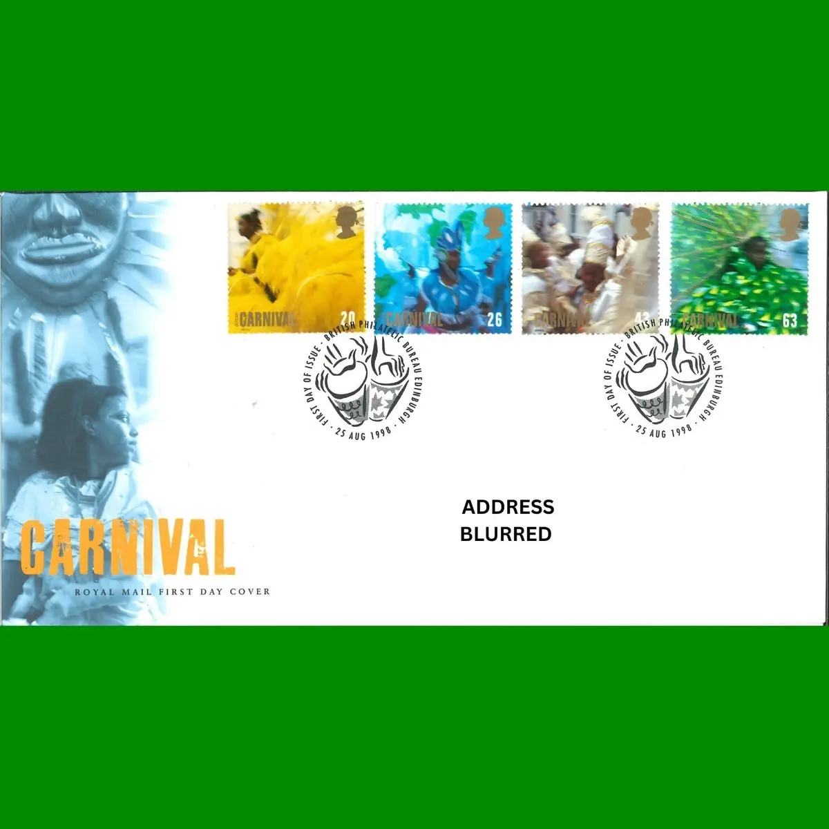 FDC Carnival Notting Hill Stamps Royal Mail Commemorative Cover 25.8.1998