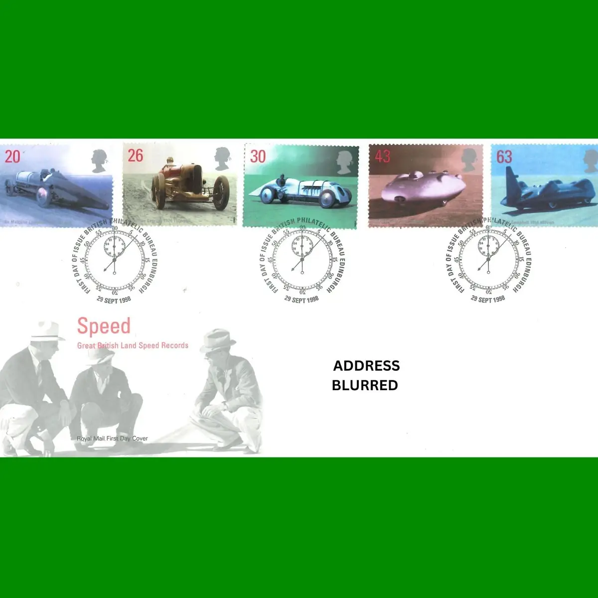 FDC Speed Land Records Stamps Royal Mail Commemorative Cover 29.9.1998