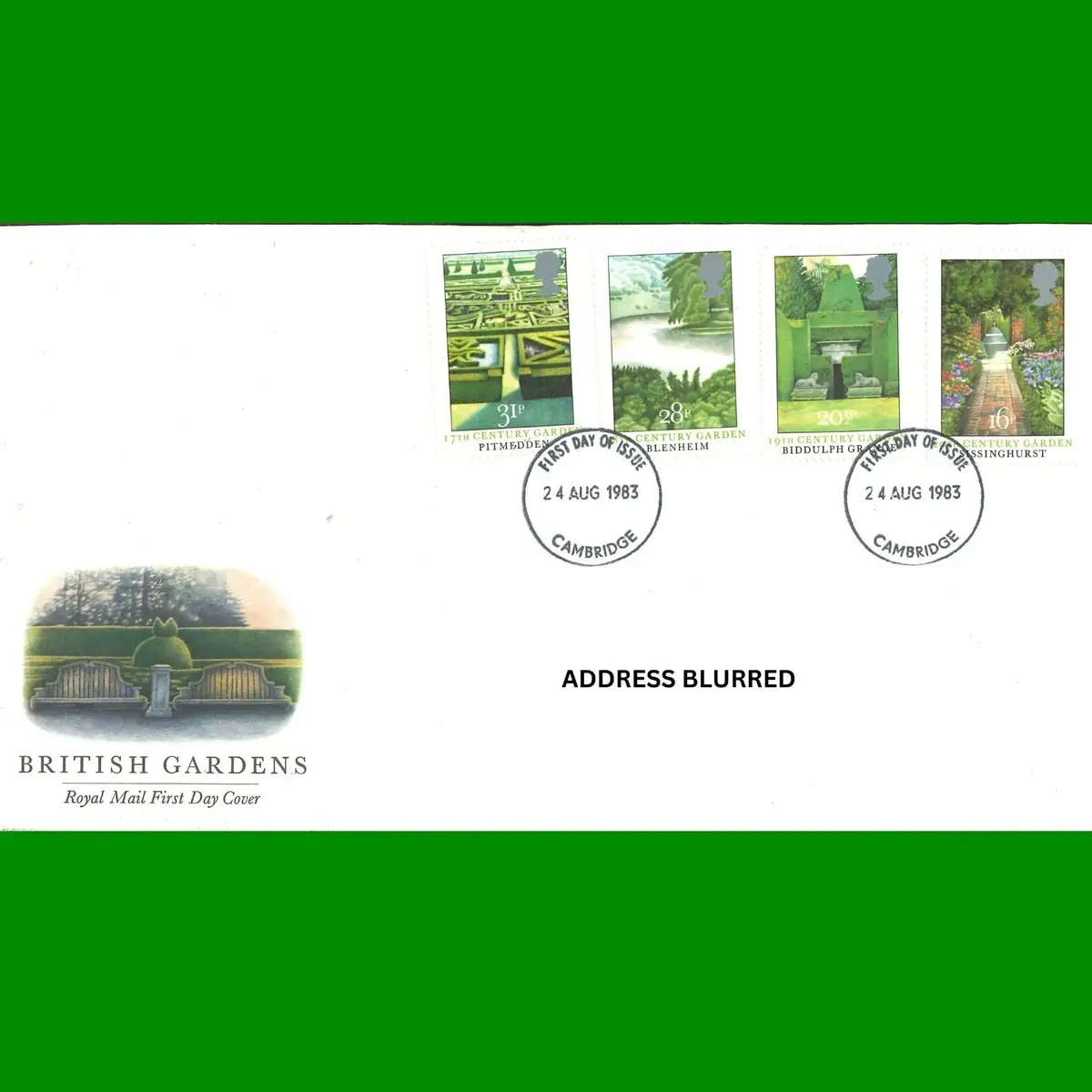FDC British Gardens Stamps Royal Mail Commemorative First Day Cover 24.8.1983