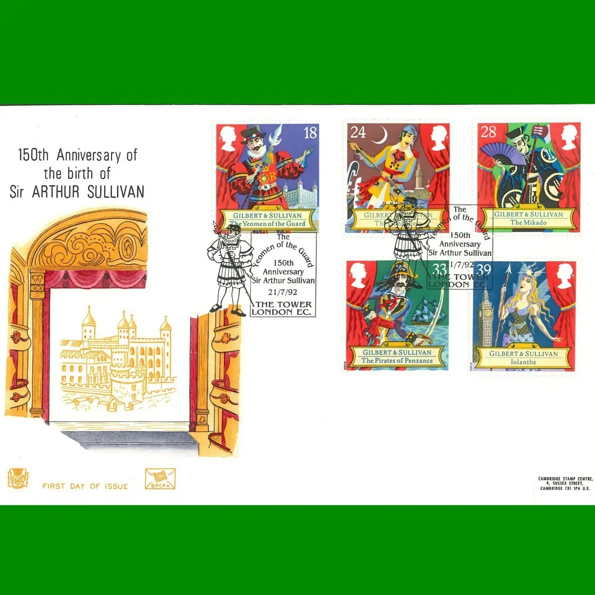 FDC Gilbert and Sullivan Commemorative  Royal Mail First Day Cover 21.7.1992