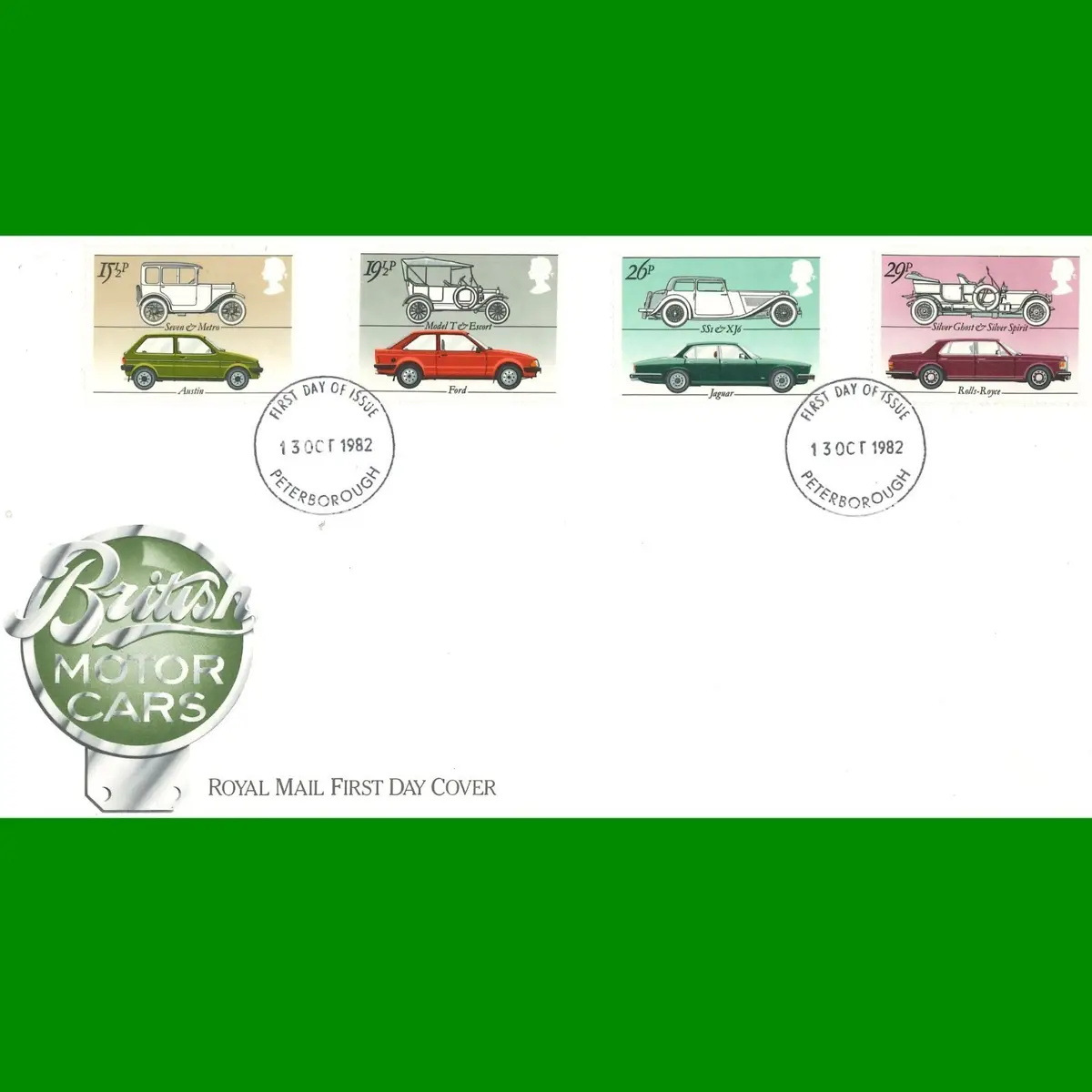 FDC British Motor Cars Commemorative Royal Mail First Day Cover 13.10.1982
