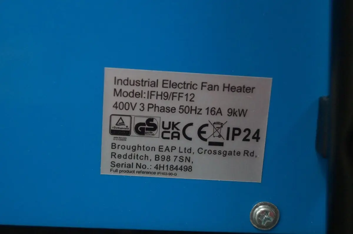 9kW Broughton Electric Fan Heater Commercial Industrial Space IFH9/FF12 400V 16A - image 4 | Free standard UK delivery included | Discount Quality Products